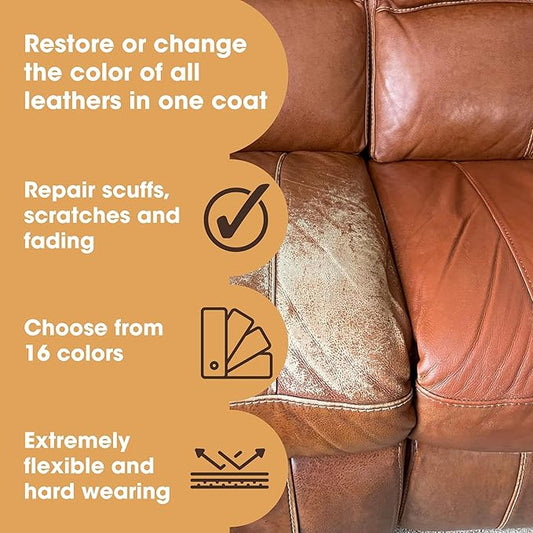 Furniture Clinic Leather Repair Paint | 2-in-1 Seal and Color | Use on Scratches, Tears, and Holes in Car Seats, Furniture | Quick and Easy Leather Repair Kit for Furniture (Dark Grey, 250ml / 8.5oz)