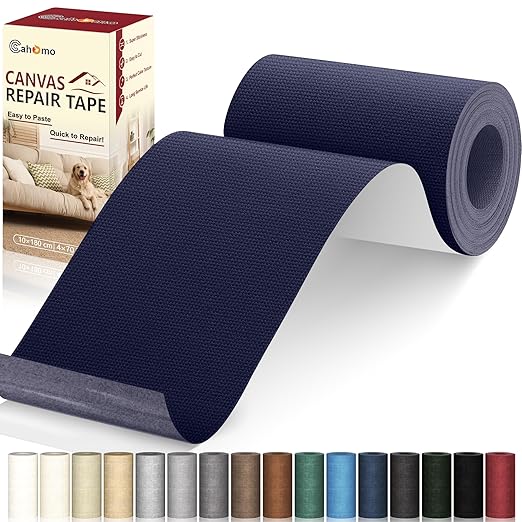 Cahomo Canvas Repair Tape 4x70 inch, Self Adhesive Canvas Fabric Tape, Canvas Fabric Patch Tape Kit, Fabric Repair Tape for Canvas Sofas, Headboards, Chairs, Curtains - Navy Blue