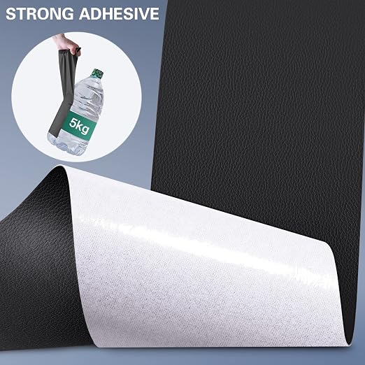 Self Adhesive Leather Repair Patch Kit, 17 in x 79 in Large Vinyl Leather Repair Tape for Furniture, Car Seat, Couch, Sofa, Chair Black
