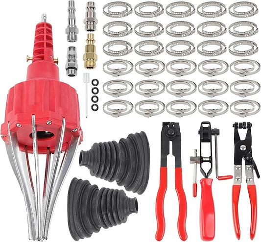 Dasbecan Pneumatic CV Joint Boot Installation Tool Kit, Universal CV Boot Expander Spreader, Includes CV Boots, Clamp Pliers & Clamp Assortment (Red)