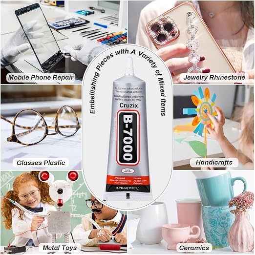 B7000 Jewelry Bead Glue for Jewelry Making, Crystal Clear Glue 3.7 fl oz B7000+Plus Multipurpose Super Adhesive Glue for Rhinestone Crafts Fabric Metal Stone Nail Art Wood Glass (110 ml/ 3.7oz)