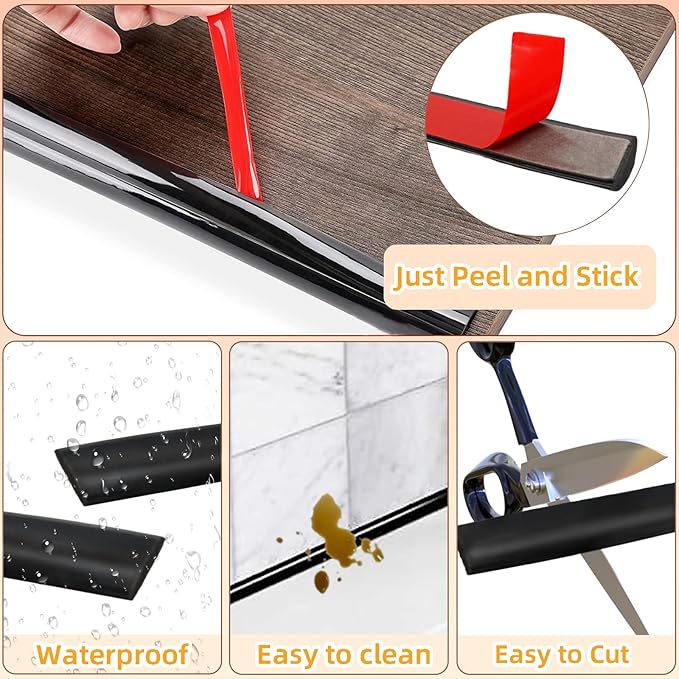 Peel and Stick Trim Molding, 10Ft Premium Self-Adhesive Wall Trim for Tile Edges, Furniture Accent, and Kitchen Backsplash Decor in Black