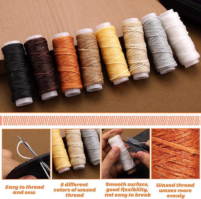 Tikjiua 54Pcs Upholstery Repair Sewing Kit, 8Pcs Waxed Thread, Leather Sewing Needles, Stitching Awl, Thimble, Heavy Duty Upholstery Repair Kit for Carseat Backpack Carpet Boots Shoes Canvas Sofa