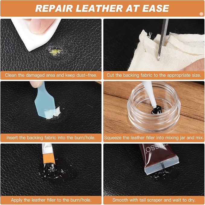 SEISSO Leather Repair Kit with Backing Fabric – 5 Color Leather & Vinyl Repair Kit for Couch, Sofa, Car Seats & Jackets, Fix Tears, Holes, Cracks, Scratches & Burn Holes, DIY Leather Repair (5 Colors)