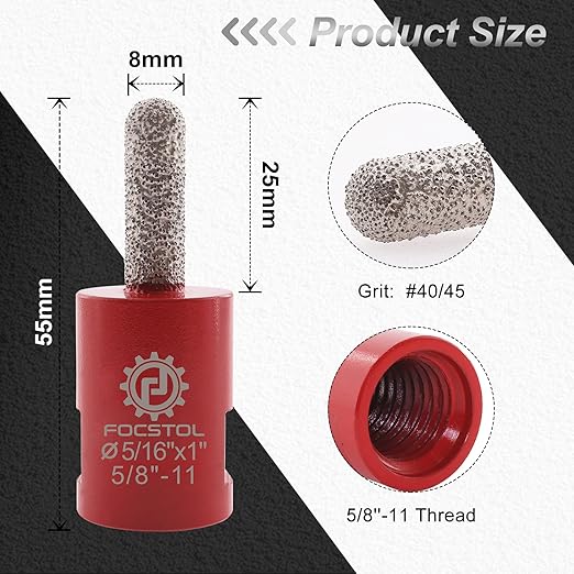 FOCSTOL Diamond Mortar Raking Bit - 5/16''x1''(8x25mm) Diamond Mortar Router for Mortar Raking Tuck Pointing Masonry Stone Brick Removal 5/8''-11 Thread