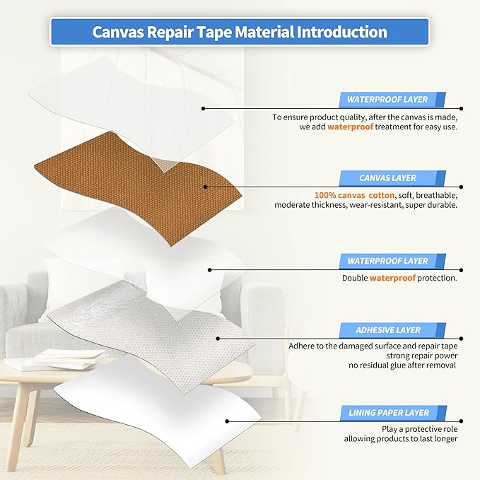 KING MOUNTAIN Canvas Repair Tape,Outdoor Gear Patch, 4×63 Inches,Waterproof,Self-Adhesive for Repairing Boat Covers,Sun Shades,Sofas,Tents,Lounge Chairs,Awnings (Light Brown)
