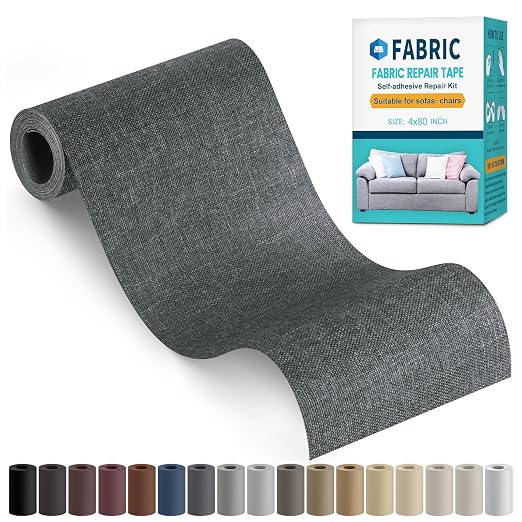 Fabric Repair Tape, Self-Adhesive Couch Patch Repair Fabric Patches for Furniture, Couch Repairing Kit Tape for Upholstery, Carpets, Chairs, Sofas, Pillows Linen 4x80 Inch Dark Grey