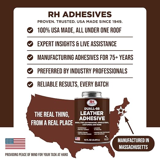 Duall-88 Leather Adhesive, 16 oz. can - Leather Repair Glue, Crafting, DIY, Upholstery, Waterproof, Heat Resistant, Flexible, Long Lasting, High Strength, RH Adhesives