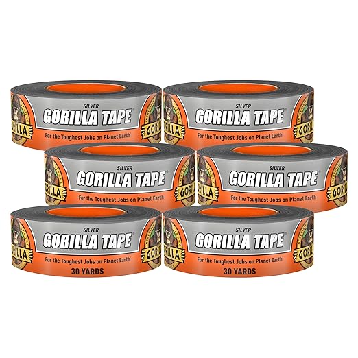 Gorilla Tape, 1.88 in x 30 yd, Silver (Pack of 6) - Duct, Utility, Triple Layer Strength, Indoor & Outdoor, Weather Resistant Shell