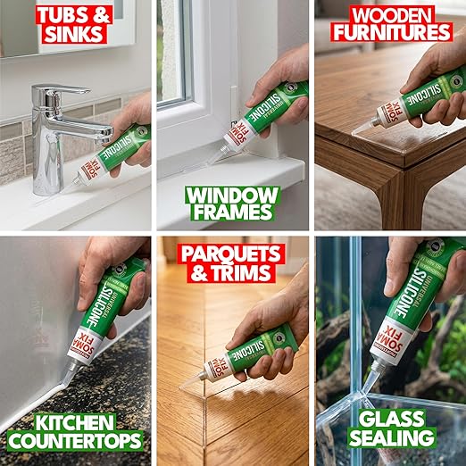 Brown Silicone Caulk - Easy Squeeze Caulking Tube, Silicone Sealant for Wood, Kitchen, Bathroom, Sink, Windows - Multi Purpose & Waterproof - 1.7 fl. oz (Brown)