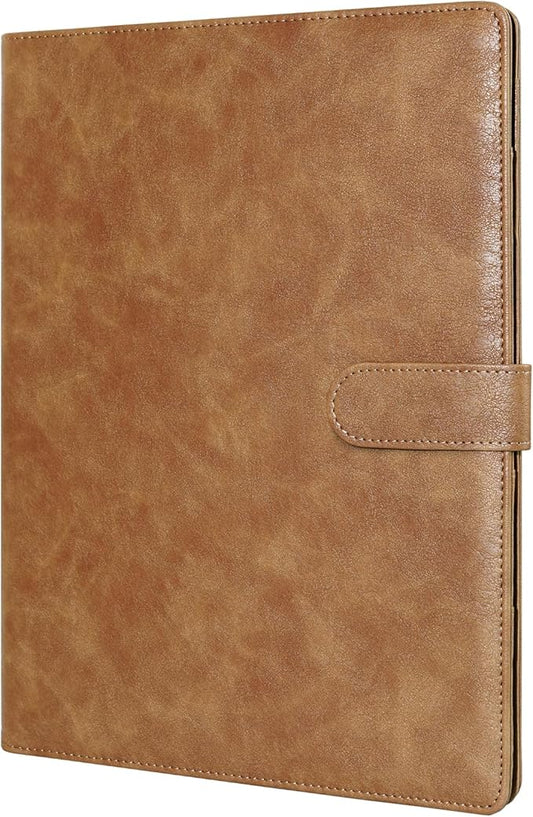 Mymazn Padfolio Portfolio Folder, Faux Leather Interview Resume Folder with Document Organizer & Business Card Holder, Letter-Sized Notepad Legal Pad Holder for Men Women (Light Brown)
