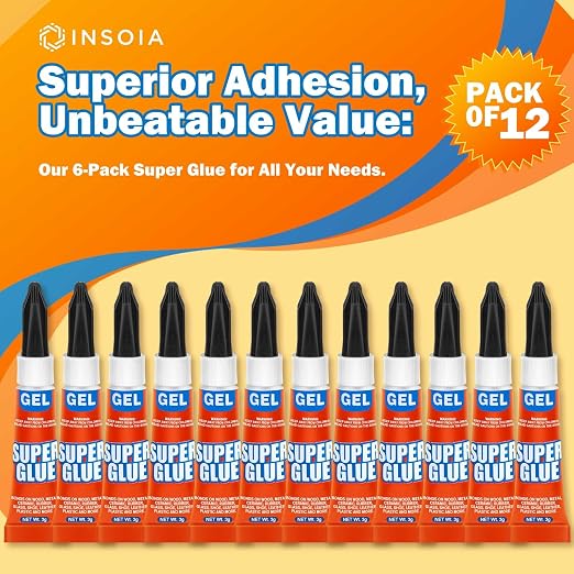 Super Glue Gel Clear Non-Drip, 12 X 3g All Purpose Strong Adhesive Ca Glue Quick Dry Instant Glue for Plastic, Metal, Ceramic, Shoe, Wood, Leather, Model, Aquarium, Rhinestone, Jewelry and DIY Crafts