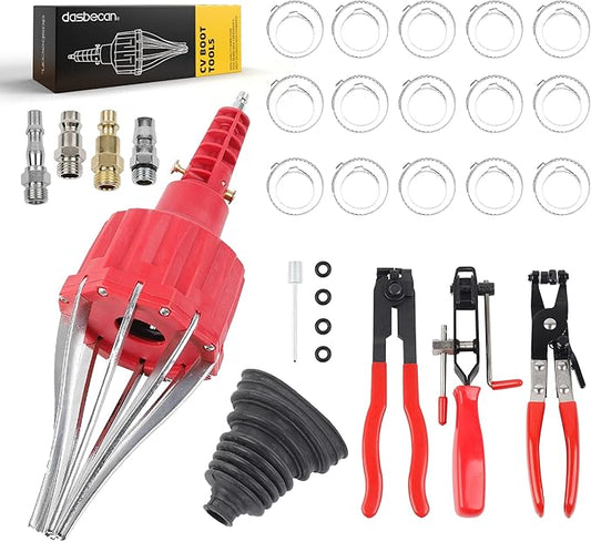 Dasbecan Upgraded CV Joint Boot Tool Expander Rod Spreader Installation Removal Tool Kit with 3Pcs Auto CV Joint Boot Clamp Pliers Tool Set (Red)