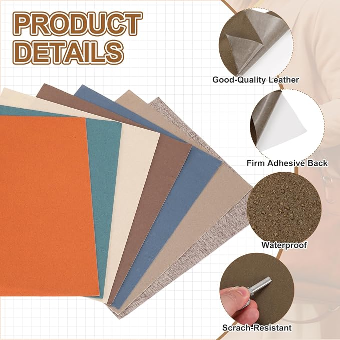MECCANIXITY 2 Pcs Leather Repair Patch 8"x10" Self-Adhesive Leather Vinyl Repair Tape Kit for Furniture Couches Sofa Chair Car Boat Seats Jackets, Coffee