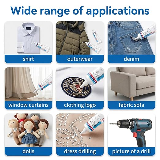 Fabric Glue, Permanent Super-Strength Repair Adhesive: Waterproof, high-Strength, Transparent, Suitable for Repairing Clothing, Denim, Leather, Polyester, Various Fabrics, and applying Patches（2oz）