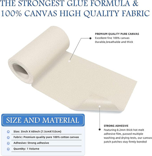 KING MOUNTAIN Canvas Iron on Patch,3"×60",Waterproof 100% Cotton Fabric Repair Patch,Used for Various Sofa,Tent,Clothes,Seats,Suitcases (Beige1.0)