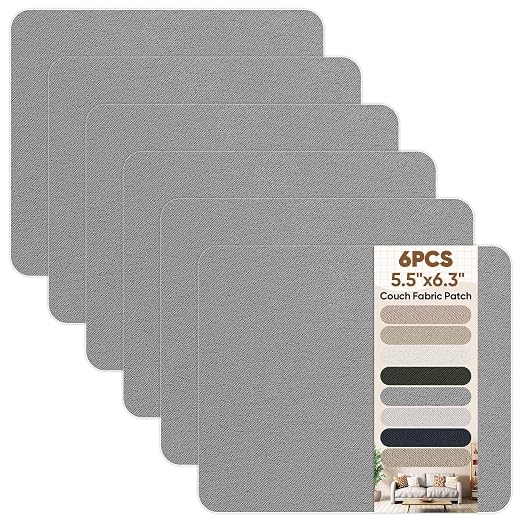 Suede Couch Patch Repair Fabric,6-Piece Self-Adhesive Microfiber Patches，Quick Fix Sofa Chair Car Seat,Furniture & Upholstery Repair Kit. (Light Grey)