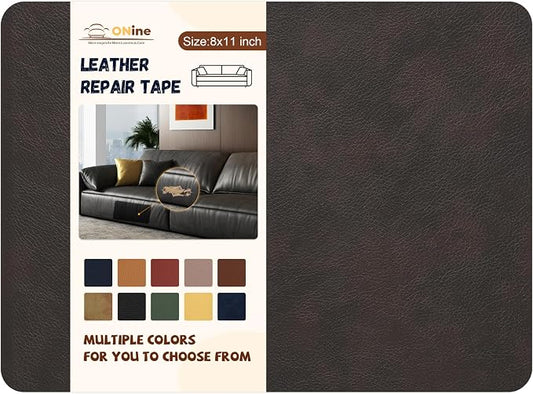 ONine Leather Repair Patch，Self-Adhesive Couch Patch，Multicolor Available Scratch Leather 8X11 Inch Peel and Stick for Sofas, Car Seats Hand Bags Jackets(New Dark Brown)