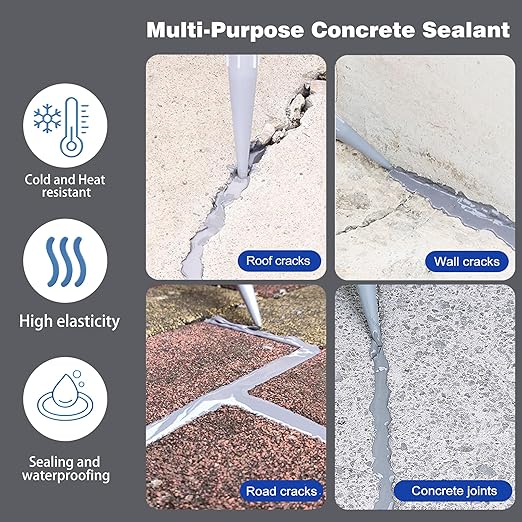 Concrete Crack Filler and Sealant, Quick Drying High Elasticity Cement Crack Filler, Waterproof Repair, Self-Leveling Concrete Slab Repair for Driveway, Patio (Gray, 17.64 OZ)