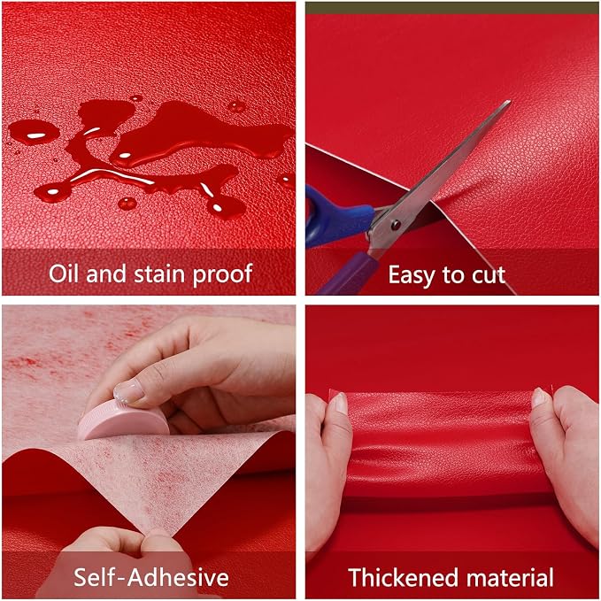Leather Repair Patch 15.7x80 inch Large Self-Adhesive Leather Repair Tape Vinyl Leather Repair Kit for Sofa Car Seats Chairs Shoes Bags Damaged Leather Furniture (Red)