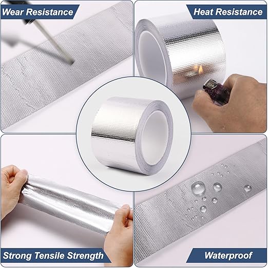 Fiberglass Aluminum Foil Tape 2 Inch x 66 Feet (5.9mil) – Heavy Duty HVAC Metal Tape,High Temp Waterproof Insulation Adhesive for Ductwork, Furnace, Dryer Vent, AC, Pipe Sealing & Repair