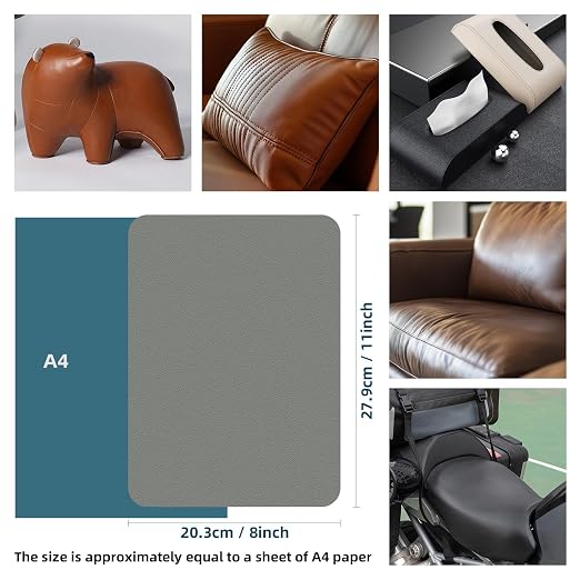 WILDREEDS 2 Pcs 8 x11 Inch Leather Repair Patches, Self-Adhesive Leather Patch for Sofas, Couch, Furniture,Tote Bags, Car Seats (Light Grey)