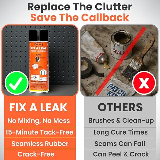 Fix-A-Leak Black, Liquid Rubber Spray, Stops Leaks Instantly, Flexible, Waterproof, Crack-Resistant, Prevents Rust & Corrosion, for Roof, Gutter, Drain, HVAC & More (Black), Rubber Spray Sealant