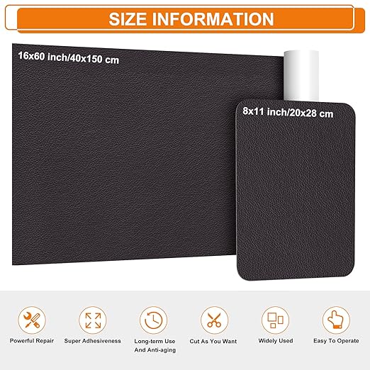 Cahomo Self-Adhesive Leather Repair Patches Tape for Couches - 8x11 inch, Vinyl & Leather Repair Kit for Furniture, Car Seats, Handbags, Jackets - Coffee