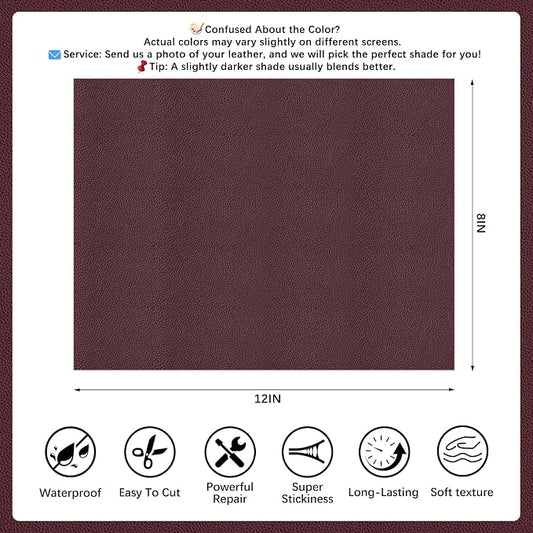 2 Pcs Dark Brown Leather Repair Tape, 8x12 Inch Leather Repair Patch Self-Adhesive, Waterproof Faux Leather Patch, Vinyl Repair Tape for Couch, Sofas, Furniture, Office Chair, Car Seats