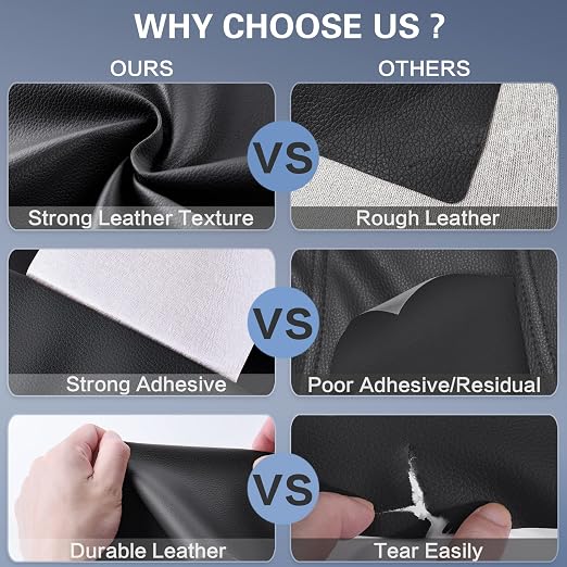Self Adhesive Leather Repair Patch Kit, 35 in x 79 in Large Vinyl Leather Repair Tape for Furniture, Car Seat, Couch, Sofa, Chair Black