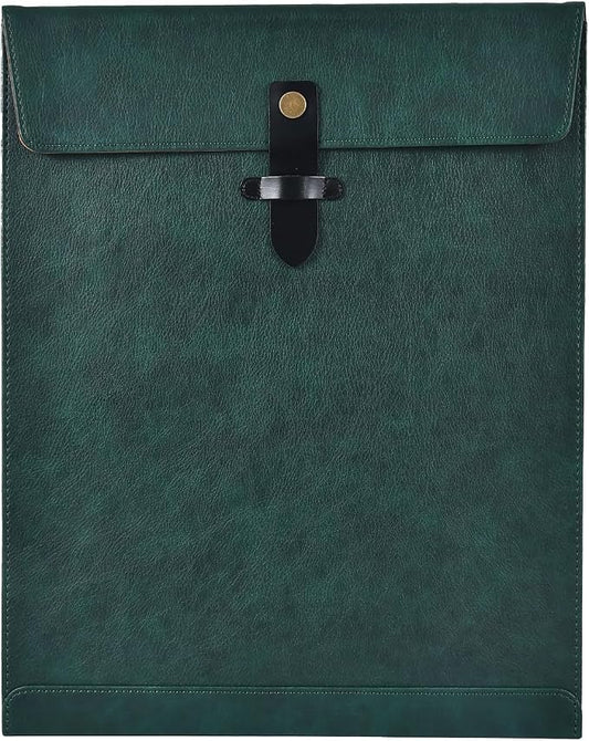 Green PU Leather File Folder, Snap Closure File Organizer, Important Document Folder, Document Organizer, Laptop Sleeve Notebook Case, Leather Folder A4 Envelopes Filing Folder