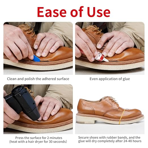 Shoe Glue, Strong Clear Shoe Repair Glue for Sneakers, Boots, Handbags, Soles, Heels, Super Glue for Shoes, Works on Leather, Rubber, Canvas, 15ml Tube x 2