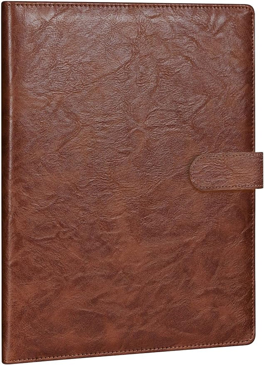 Mymazn Padfolio, Portfolio Folder, Legal Pad Holder, Resume Folder | Faux Leather Binder with Document Organizer, Business Card Holder, Letter-Size Notepad for Interview, Men & Women, Brown