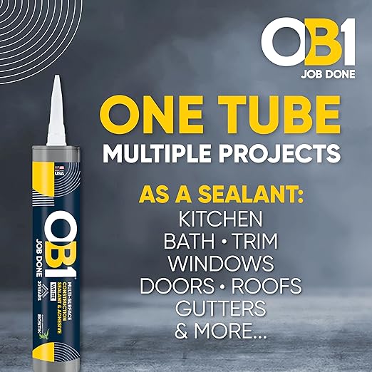 OB1 Universal Caulk Sealant & Adhesive White 10.1oz | Professional Grade Premium All-in-One Advanced Hybrid 3-in1 | Water Resistant Internal & External | Shrink Crack UV & Fade Resistant | 1 Cartridge