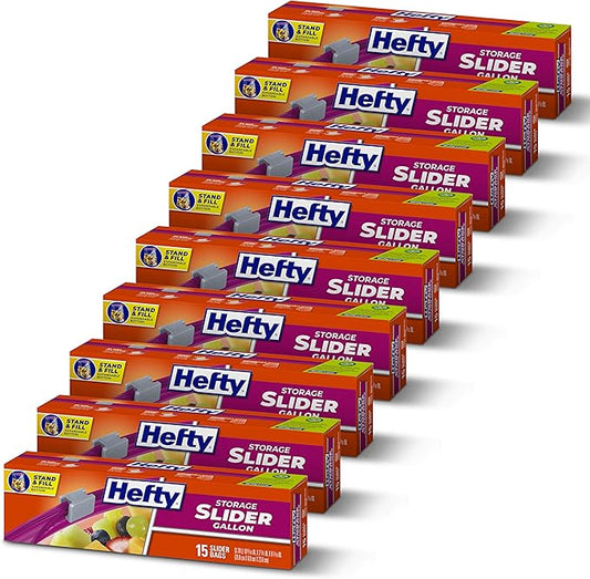 Hefty Slider Storage Bags, Gallon Size, 15 Count (9 Pack), 135 Total