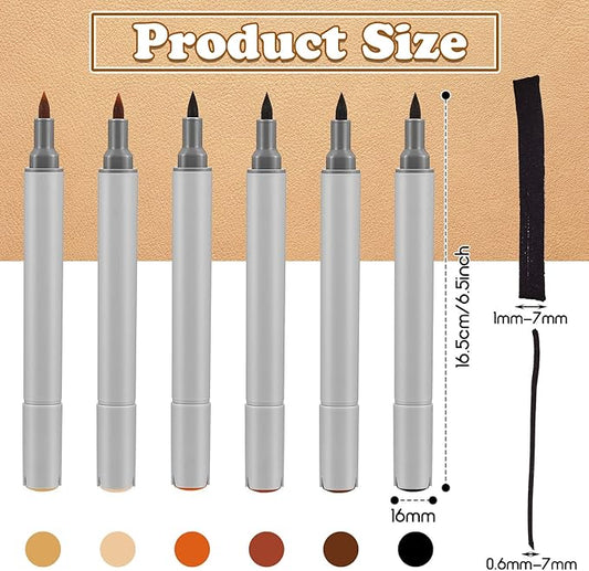 Leinuosen 6 Pack Dual Tip Leather Dye Marker Pens Touch up Pen Shoe Marker Leather Flow Marking Pen for Furniture Scratches Shoe Repair Kit Paint, 6 Colors