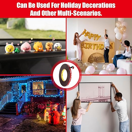 Double Sided Tape Heavy Duty, Waterproof Mounting Foam Tape, 73ft Length, 0.4in Width, High Temperature Resistant Adhesive Tape for Car, LED Strip Light, Office Decor, Uses VHB 5952 Raw Material