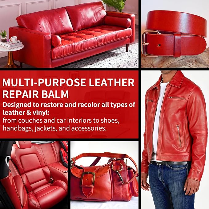 Leather Recoloring Balm and Leather Repair Kit for Furniture, Leather Dye for Couches, Car Seats, Leather Paint & Stain for Sofa, Chairs, Bags, and More