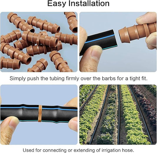 20-Pack Drip Irrigation Barbed Coupling Fittings, Fits of 1/2”, 17mm .600” ID Drip Tubing