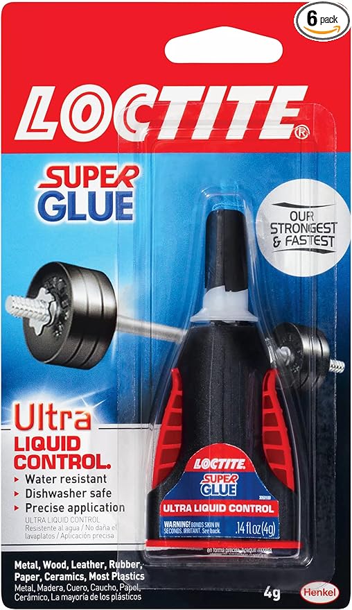 Loctite Super Glue Ultra Liquid Control, Clear, 0.14 fl oz Bottle, 6 Pack - Superglue for Plastic, Wood, Metal, Crafts & Repair, Cyanoacrylate Adhesive Instant Glue, Quick Dry