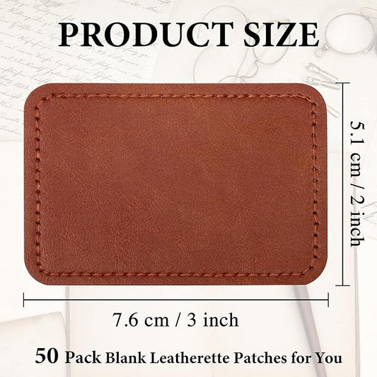 50 Pack Blank Leatherette Hat Patch with Adhesive, Rectangle Laserable Leatherette Patch, Faux Leather Patches for Hats Custom Fabric Repair Sew Laser Supplies (Terracotta)
