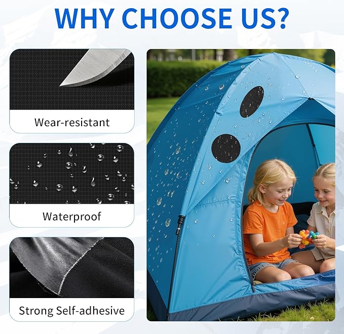 Waterproof Self-Adhesive Nylon Fabric Repair Tape - Tent Repair Kit,4pcs Fabric Patches for Jacket, Clothes, Puffer Down Jacket,Sleeping Bag, Outdoor Gear Tenacious Repairs Tape, Black