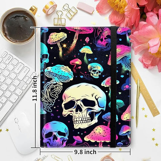Padfolio Folder with Clipboard,Portfolios Organizer Clipboards with Storage Clipboard Writing Pad PU Leather Conference Document Organizer with Business Card Holder,Mushroom Skull