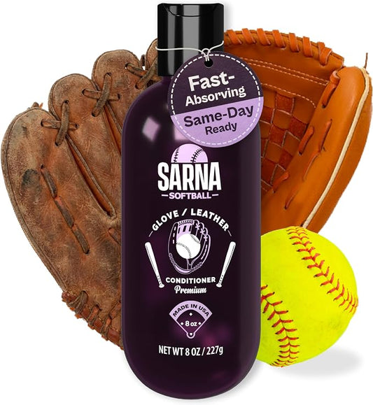 SARNA BASEBALL Glove Conditioner, Liquid, 8 Oz – Water-Based, Non-Darkening, No Sticky Residue – Glove Conditioner for Mitts, Baseball & Softball Gear Made in USA