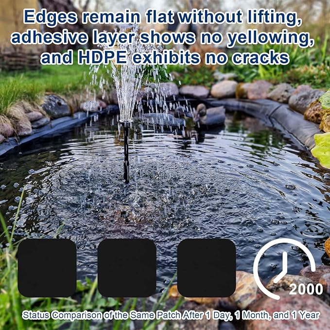 Pond Liner Repair Kit - 8.27x8.27 Inch Butyl Rubber Self-Adhesive Patches - Strong Adhesive Watertight Seal for DIY Pond Liner Patches, Garden Pond Cover, EPDM/HPDE Liner Seam Fix (2 PCS)