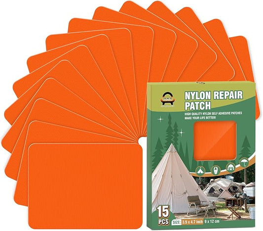 OAZ 15 Pieces 3.5 x 4.7 inch Nylon Repair Patches Nylon Fabric Patch Self-Adhesive Tent Repair Tape Waterproof Lightweight Repair Patches Repair Patch Kit for Clothing Down Jacket Bag (Orange)