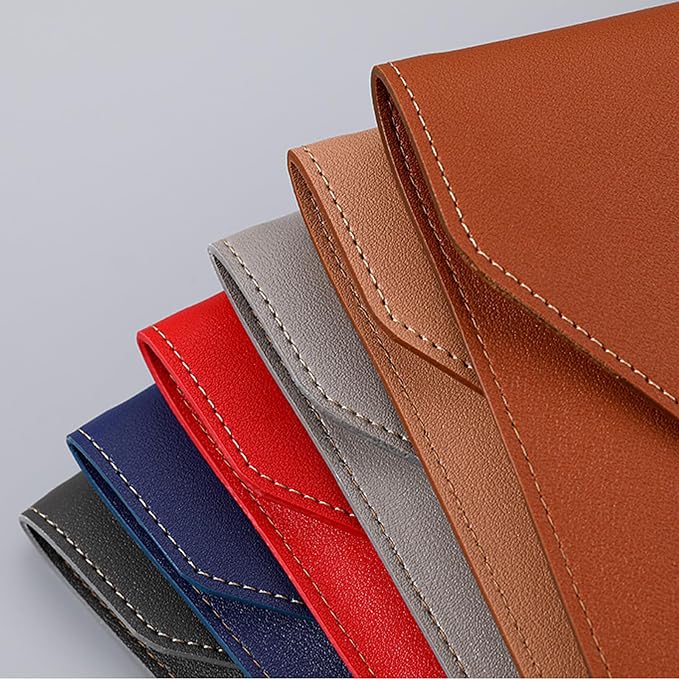 PU Leather A4 File Folder Document Holder with 3 Pockets Waterproof Stylish Envelope Folder Case with Snap Closure (Brown)