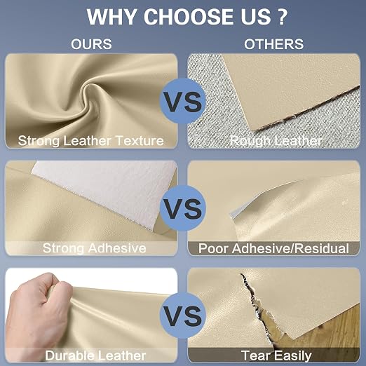 Self Adhesive Leather Repair Patch Kit, 31.4 in x 16 in Large Vinyl Leather Repair Tape for Furniture, Car Seat, Couch, Sofa, Chair Smooth Light Khaki