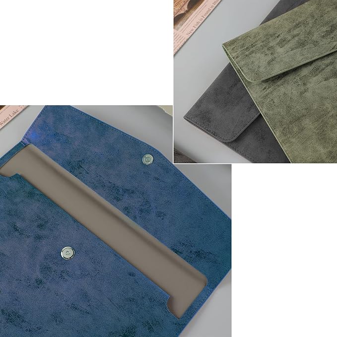 PU Leather A4 File Folder Document Holder Waterproof Portfolio Envelope Folder Case with Snap Closure Blue