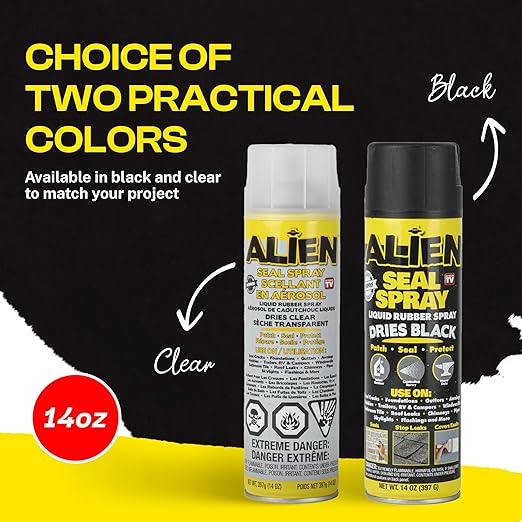 Alien Tape Sealant Spray 2Pk, Waterproof and Air Tight Liquid Rubber Spray Seals, Prevents and Patches Leaks, Protects Surfaces, Works on Most Materials, Long Lasting, Dries Clear - 2 Cans (28 Oz)